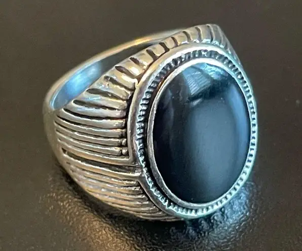 Oval obsidian stone S925 silver ring size 8