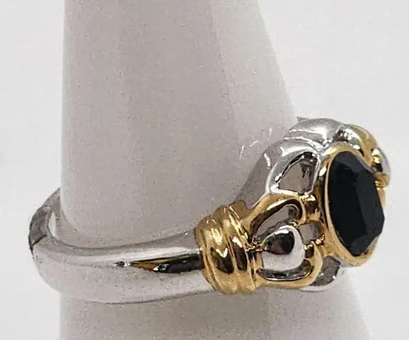 Premier Designs  Silver Tone, Gold Tone, & Black Faceted Glass Ring (4.5)