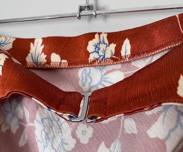 Bec & Bridge Blossom Strapless Satin Floral Cowl Back Maxi Dress Rust Red