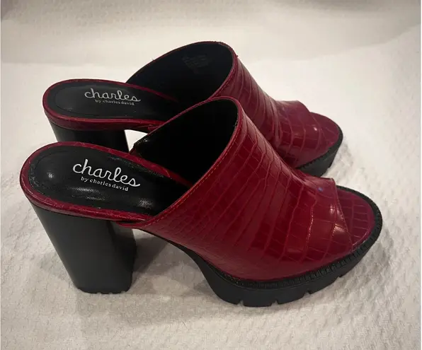 Charles by Charles David Red Croc Block Heel Mules Chunky Tread Heels Size 8 - Image 1