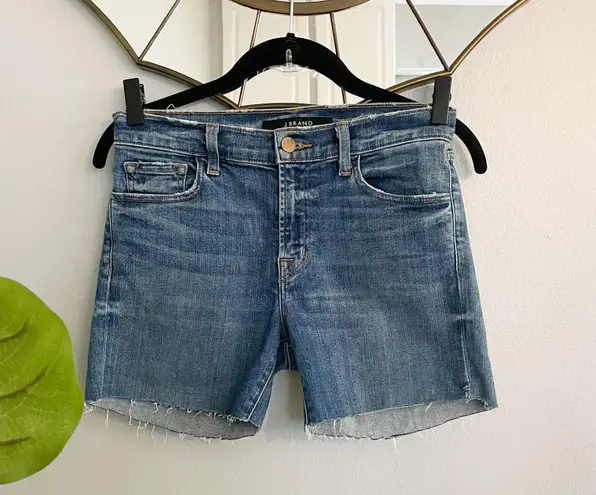 J Brand Dark Wash Mid Rise Denim Raw Hem Shorts