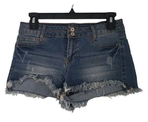 Vanilla Star Jeans Vanilla Star Distressed Jean Shorts Juniors 3 Dark Blue Wash Raw Hem Daisy Dukes