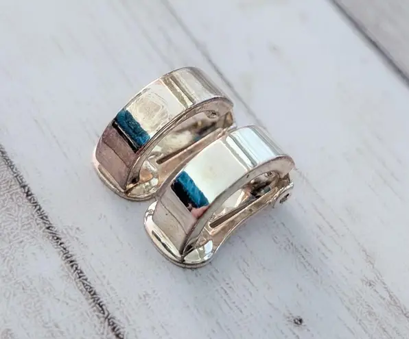 Vintage Clip On Earrings Silver Tone Hoops