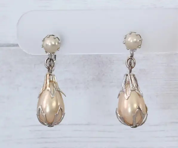 Vintage Screw On Earrings Stylish Faux Pearl Dangle