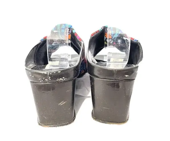 Donald Pliner Fabric Wedge Mules Shoes Fun Colorful Romero Britto Print Size 6.5