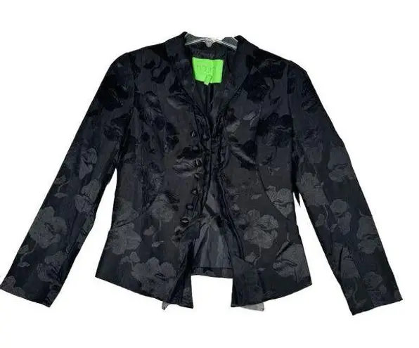 LOGO By Lori Goldstein Logo Lori Goldstein Blazer Womens 4 Black Dark Floral Chiffon Ruffle Witchy Goth