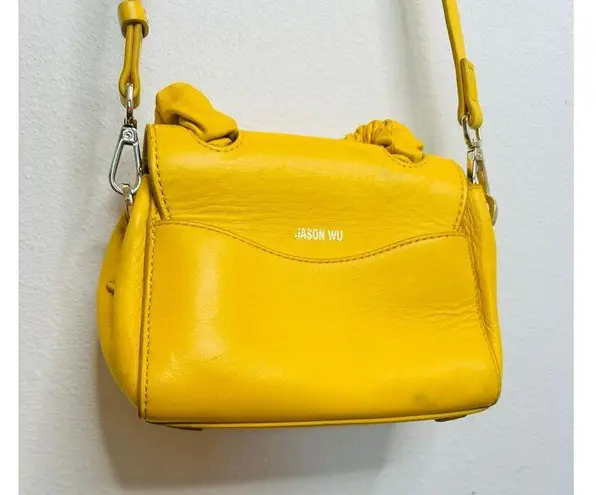 JASON WU Yellow Leather Adjustable Crossbody JW Logo Ruched Handle Rommy Bag