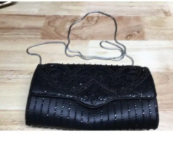 Vintage Hashimoto Women's Black Beaded Chain Strap Embellished Shoulder Bag