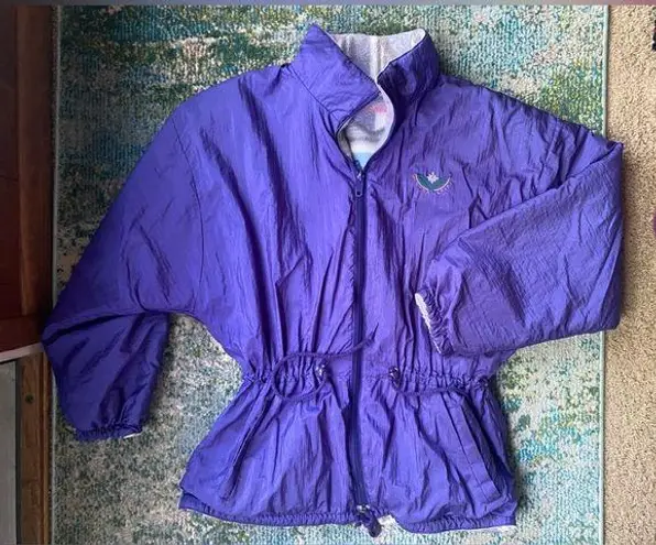 Vintage Winter Spirit purple reversible fleece lined toggle waist coat, size M/L Size L