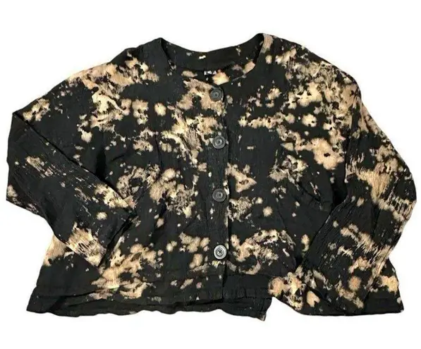 Dress to Kill LagenLook One Size Art to Wear Black & Tan Tie Dye Button Up Top