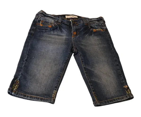 LA Idol USA Jorts Y2K Embroidered Denim Bermuda Streetwear Summer Juniors 3 Blue Size 23