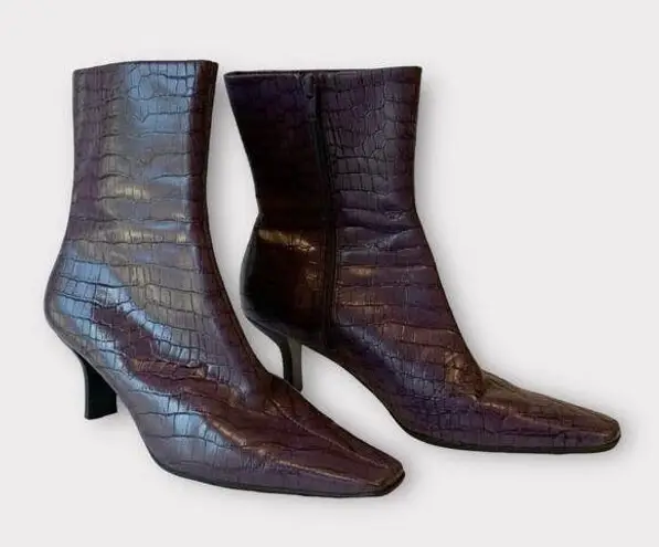 Nine West  Vintage Y2K Maximalist Purple Croc Embossed Square Toe Booties SZ 8.