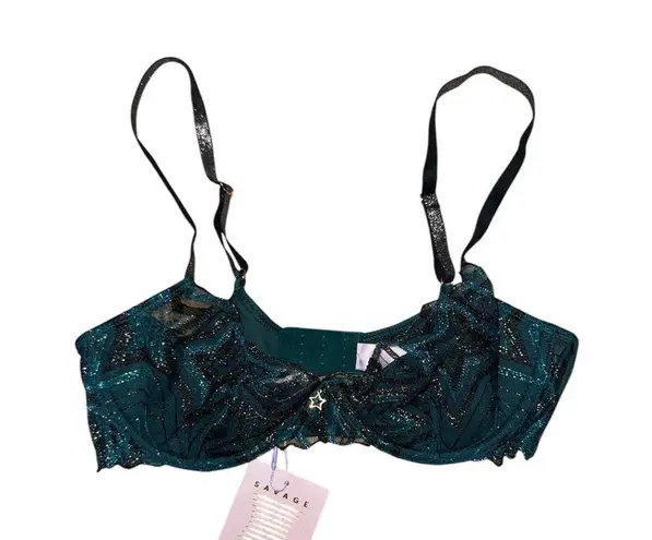Savage X Fenty NWT Shining Star Embroidered Unlined Demi Bra women’s size 34C Blue