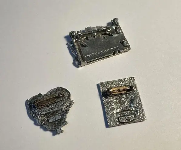 Longaberger Lot Of 3 Pewter Brooch Pins 2 Birds & Blooms 1