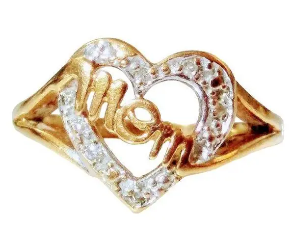 10KP (PLUM) Solid Yellow Gold Womens Diamond Heart Mom 4.5 Ring 2.2 Grams