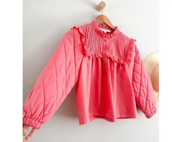 Hunter Bell NYC | Bea Quilted-Sleeve Ruffle-Trim Top | Sz M