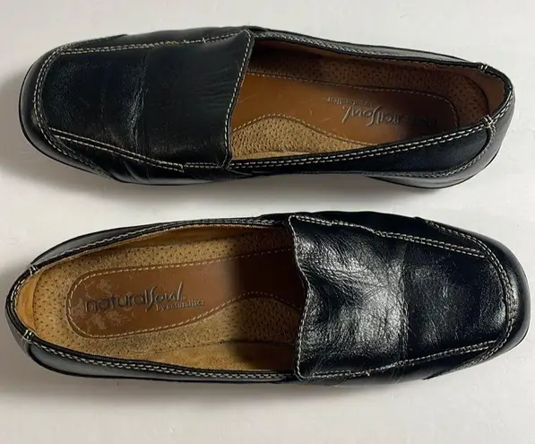Natural Soul Naturalizer Natural Sole Black Leather Slip On Loafer Shoe Contrast Stitching 7M
