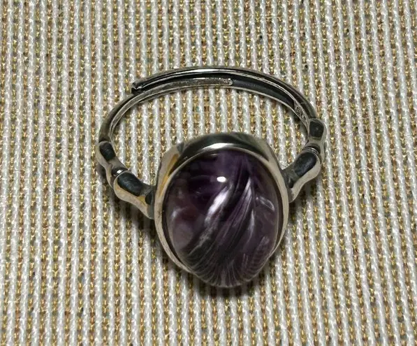 Genuine Purple Charoite 925 Sterling Silver Adjustable Ring