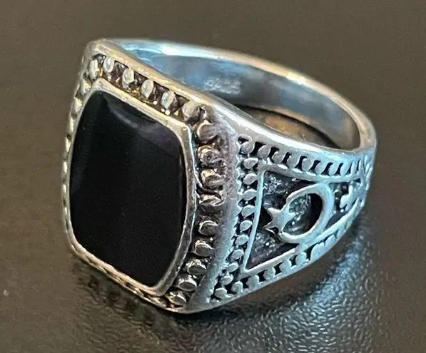 Black obsidian stone S925 stamped silver ring size 9