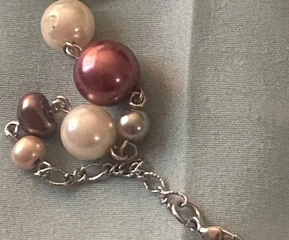 Beaded 44” Long Necklace Pink Rose Gold Gray White Beads