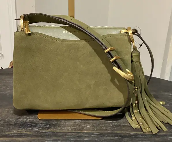 Donna Karan Glenwood Zippered Suede Crossbody Bag with Beaded Tassel