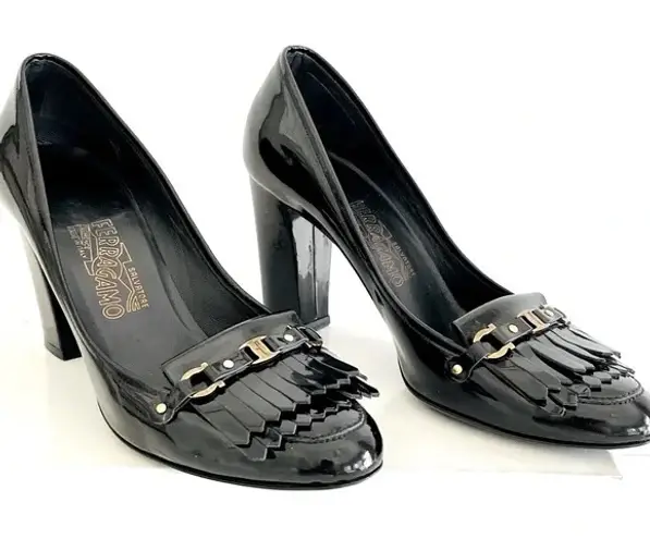 Salvatore Ferragamo Black patent leather women’s closed toed heels! Size 8.5!