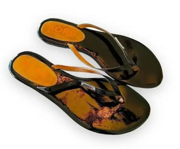 Michael Kors Michael  MK Black Patent Sandals Thong Flipflop Size 8? Summer Flats - Image 1