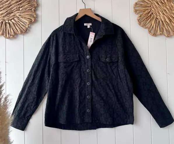 Badgley Mischka floral embroidered cotton button-down shirt