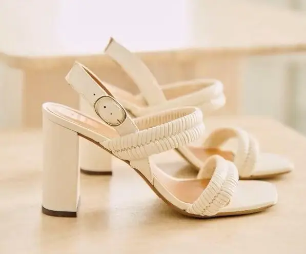 Sézane Sezane High Arielle Sandals Ecru Ivory Leather Brass Buckle Heels