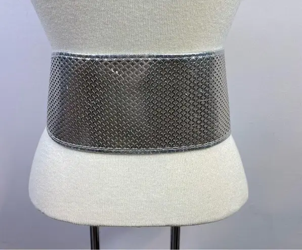 Fendi Metallic Silver Leather PVC wide cinch belt 2007 runway Womens FLAWED