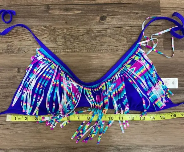 Hula Honey 🆕 Printed Fringe Halter Bikini Top XL