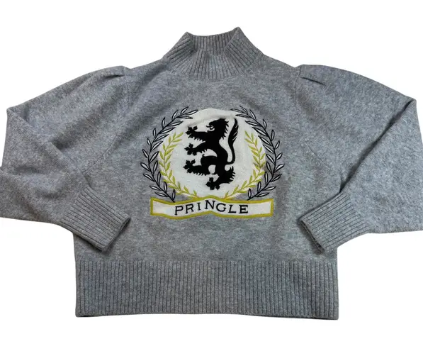 Pringle of Scotland x H&M Gray Lion Crest Mock Neck Puff Sleeve Sweater XL