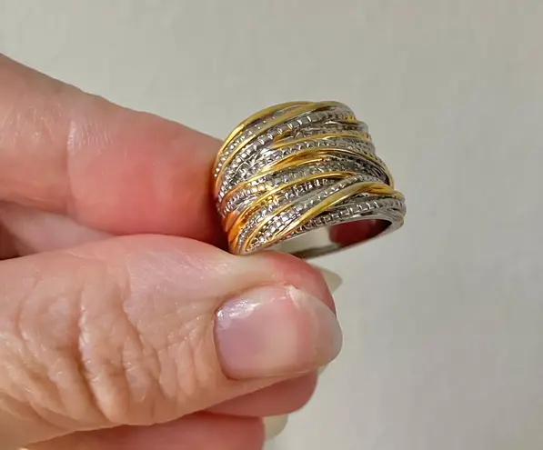 Boutique Cable Gold Silver Cable Inlay Rope Ring “Sicily” Crossover Multilayer Mixed Metal Jewelry