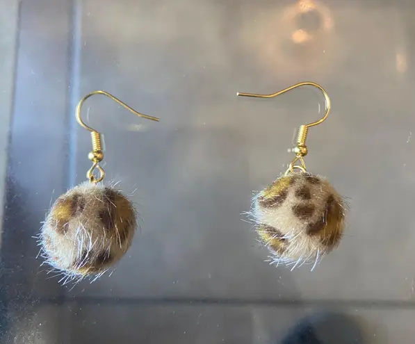 Handmade Cute faux fur Cheetah print Earrings , Brown And Gold drop dangle earrings