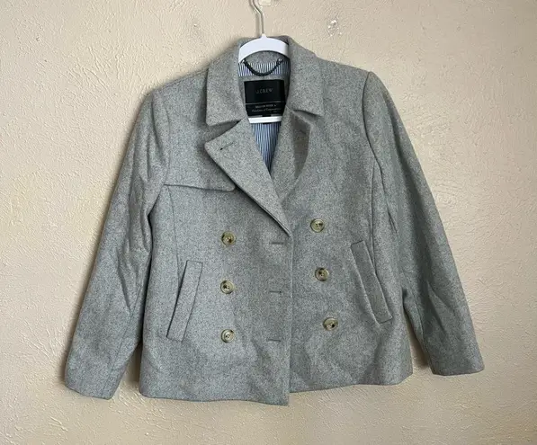 J.Crew  Melton Wool Gray Short Peacoat Double Breasted Coat 4 Petite