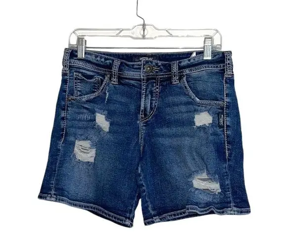 Silver Jeans Sam Dark Wash Distressed 6” Bermuda Denim Shorts