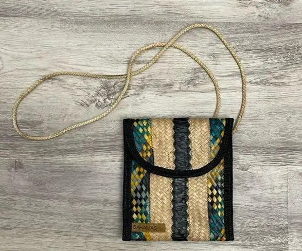 Tan Multicolor Hand Crafted Wicker Weaved Bahamas Souvenir Purse Approx 6.5'X7"