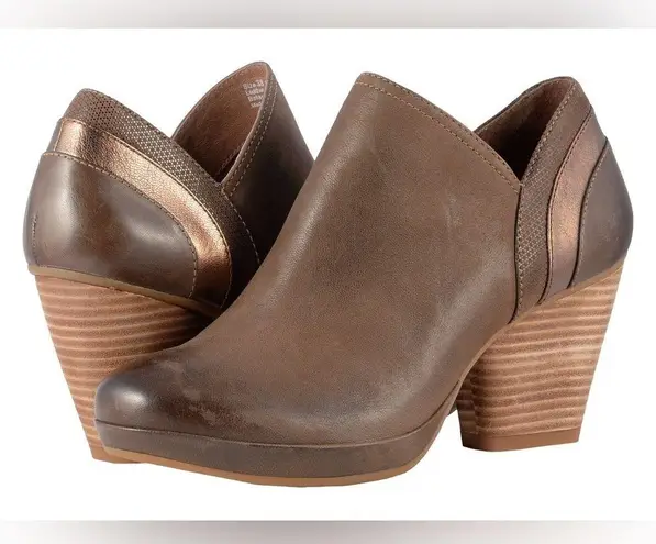 Dansko Marcia Boots Leather Burnish Nubuck Teak Brown Block Heel Size 37 Booties