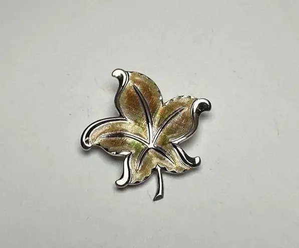Van Dell Sterling Leaf Autumn Fall Enameled Brooch Pin Silver