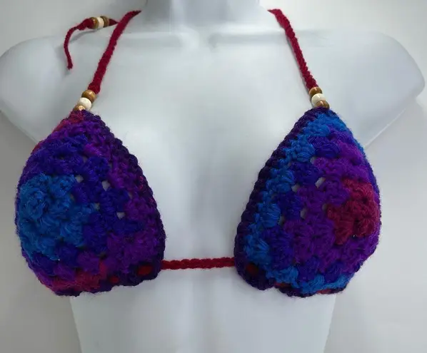 Handmade Napper brand granny square string bikini top halter adjustable crochet Purple Size undefined