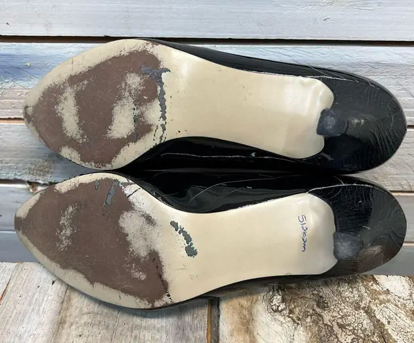 Vintage 80s 90s Black White Patent Two Tone Button Pointed Toe Retro Heels 8M Size 8