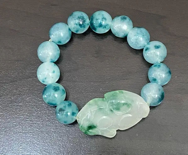 Handmade Pi Xiu Green Chalcedony Beads Natural Gemstone Lucky Bracelet One Size