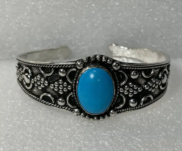 Vintage 925 Blue Turquoise Cuff Bangle Bracelet 6.5”