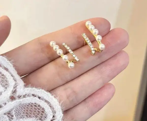 Double layer pearl zircon earrings 2023 new trendy simple cold unique earrings Silver