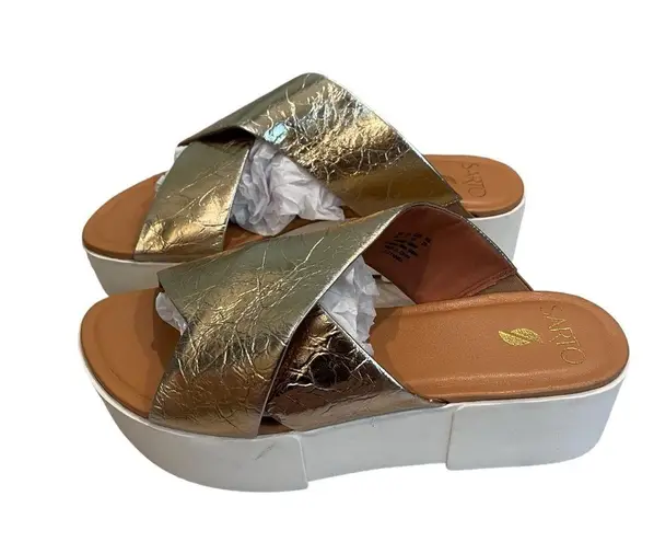 SARTO by Franco Sarto Dyanna Platform Slide Sandal in Gold Leather, Sz 9 White