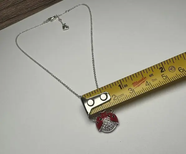 Swavorski Swarovski Crystal Enamel Ladybug Bug Necklace Silver Tone
