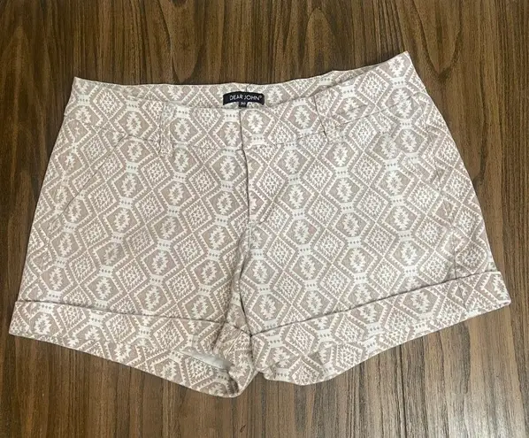 Dear John Flat Front Cuffed Chino Shorts Tribal Print Women’s size 30