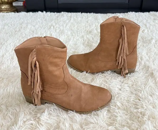 Levvy Tan Faux Suede Fringe Ankle Western Cowgirl Boots