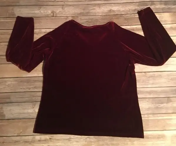 90s VINTAGE BURGUNDY VELVET LONG SLEEVE Red Size L