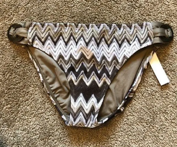 Perry Ellis NEW NWT Brown Tan White Chevron Crochet Knit Y2K Bikini Bottom Small
